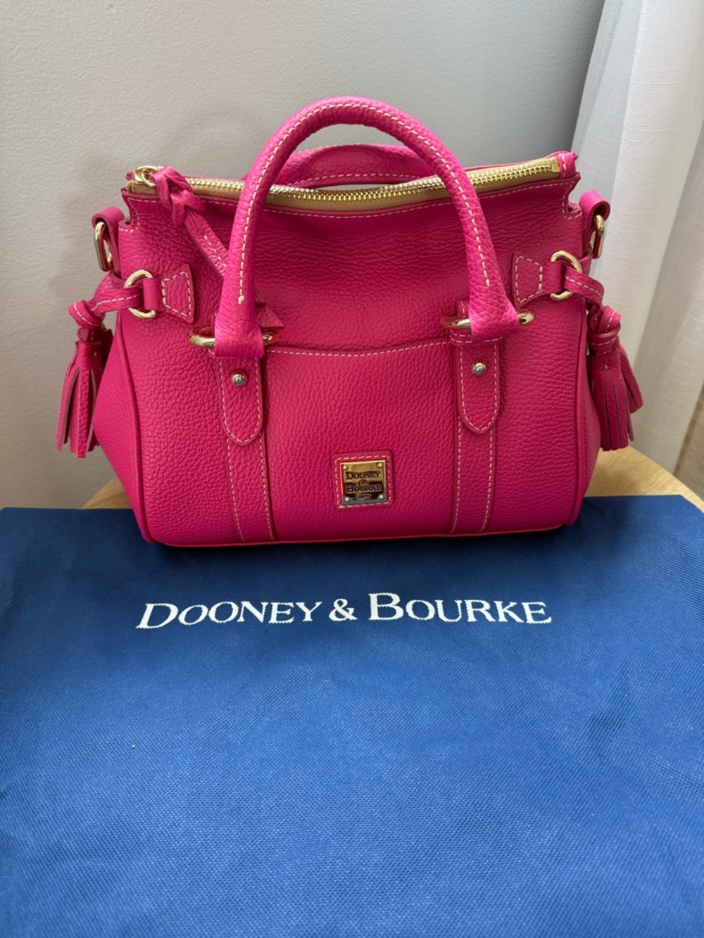 Dooney & Bourke Fuchsia Pebble Leather Satchel with Gold Hardware